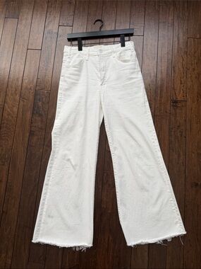 MOTHER White High-Rise Wide-Leg Jeans with Frayed Hem